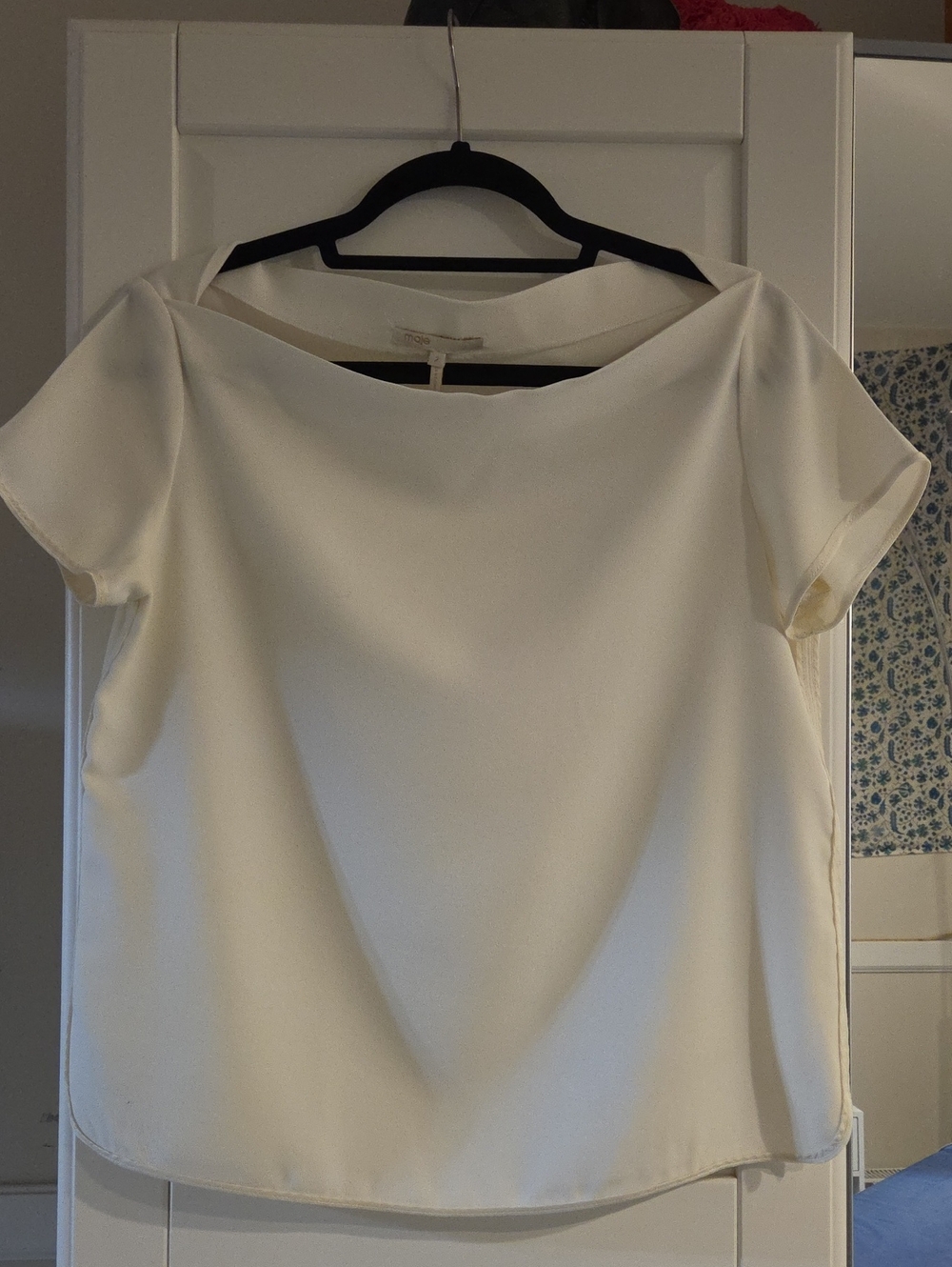 Maje Ivory Off-The-Shoulder Boat Neck Short Sleeve Top